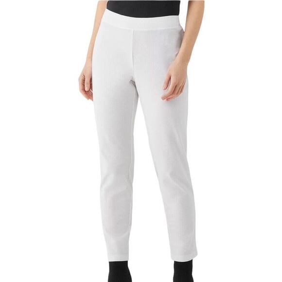 Eileen Fisher Pull On Pants Women L Washable Stretch Crepe Slim Ankle White - Picture 2 of 14